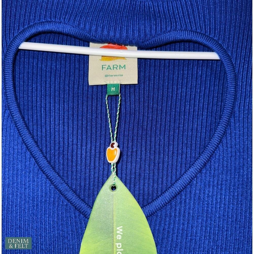 Farm Rio Bright Blue Ribbed Knit Heart Cutout‎ Turtleneck Sweater Midi Dress NEW - Picture 15 of 16